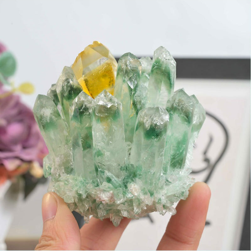 Two-color green ghost artificial crystal cluster, crystal raw stone home table ornaments