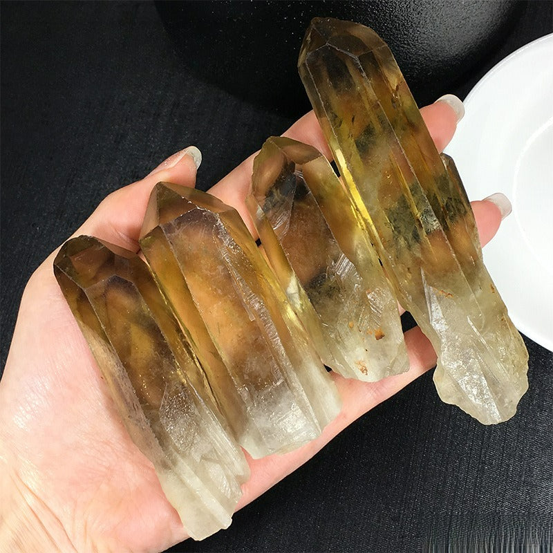 Natural yellow citrine pillar, staff backbone mineral specimen, yellow citrine monocrystal, yellow citrine raw stone aroma stone