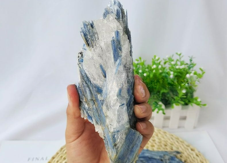 Natural blue kyanite mineral specimen, Brazilian blue kyanite rough mineral specimen, blue quartz cluster
