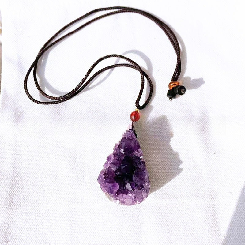 Natural amethyst cluster drop pendant, hand-woven with the shape, amethyst cluster necklace pendant