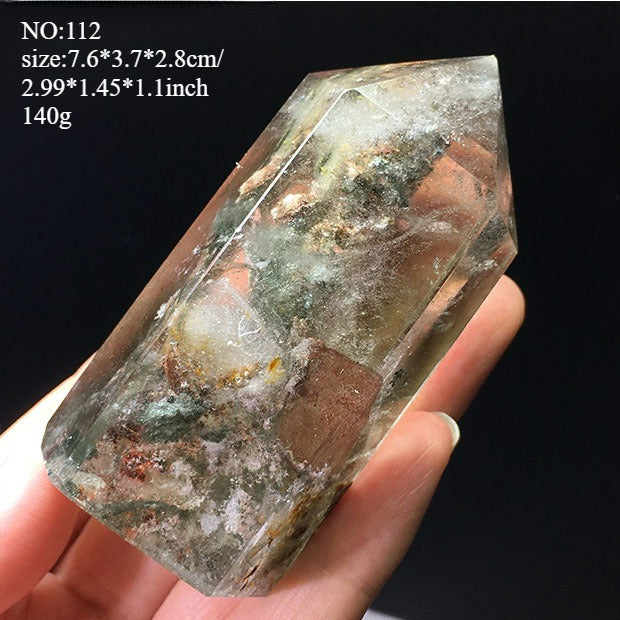 Natural green ghost crystal, colored ghost, hexagonal raw stone column, dark green multi-headed raw stone ore mark, home feng shui ornaments