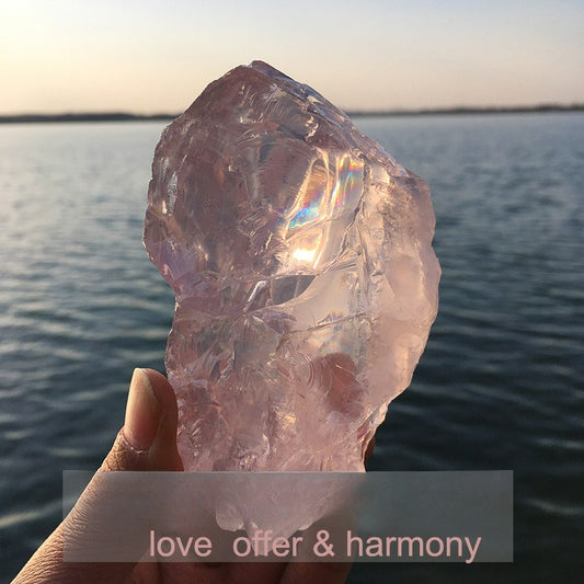 Natural rose quartz, Acester Brahma transparent rose quartz, raw stone ore high frequency healing spiritual stone ornaments