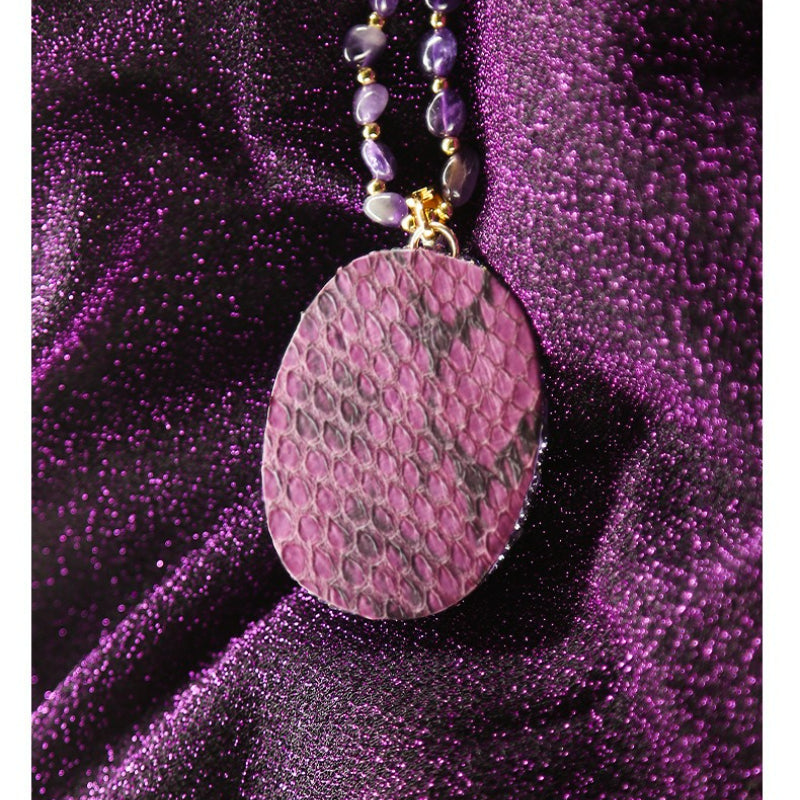 Natural Uruguayan amethyst necklace, inlaid tourmaline colored gemstone jewelry, long sweater chain