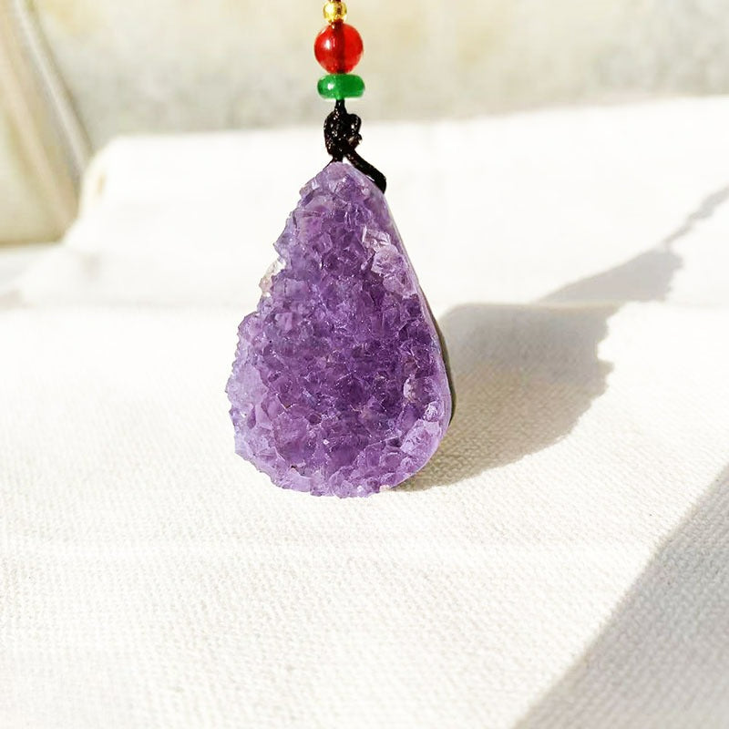 Natural amethyst cluster drop pendant, hand-woven with the shape, amethyst cluster necklace pendant
