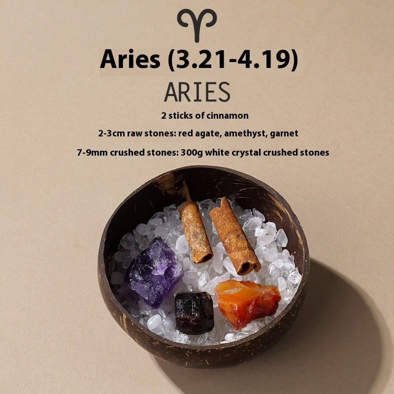 Natural crystal 12 constellations coconut demagnetizing bowl, diffuser stone raw stone Feng Shui ornaments