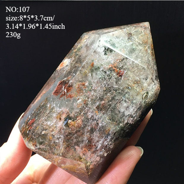 Natural green ghost crystal, colored ghost, hexagonal raw stone column, dark green multi-headed raw stone ore mark, home feng shui ornaments