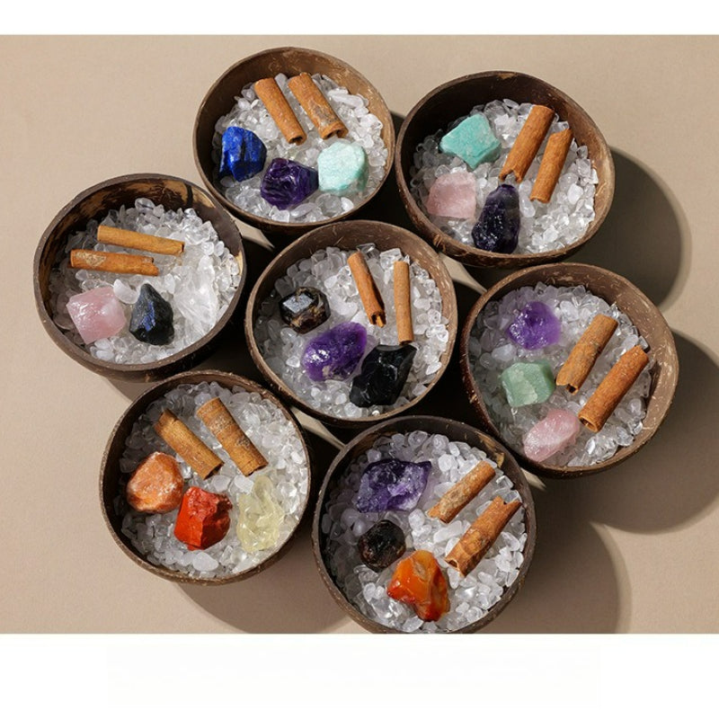 Natural crystal 12 constellations coconut demagnetizing bowl, diffuser stone raw stone Feng Shui ornaments