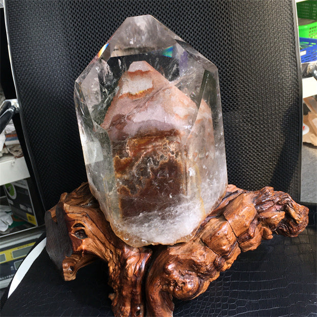 Natural green ghost crystal, colored ghost, hexagonal raw stone column, dark green multi-headed raw stone ore mark, home feng shui ornaments