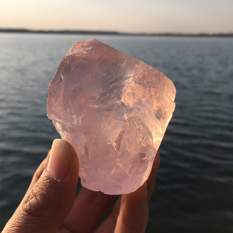 Natural rose quartz, Acester Brahma transparent rose quartz, raw stone ore high frequency healing spiritual stone ornaments