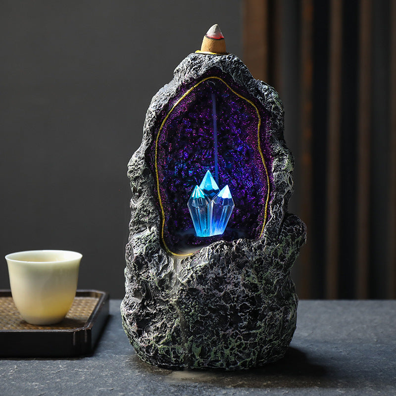 Creative resin backflow incense burner crystal cave LED night light, creative incense ornaments, incense backflow