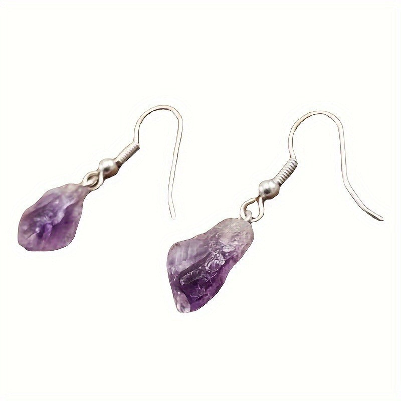 Natural amethyst rough stone earrings
