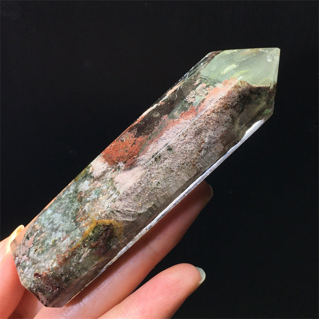 Natural green ghost crystal, colored ghost, hexagonal raw stone column, dark green multi-headed raw stone ore mark, home feng shui ornaments