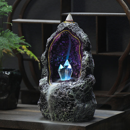 Creative resin backflow incense burner crystal cave LED night light, creative incense ornaments, incense backflow