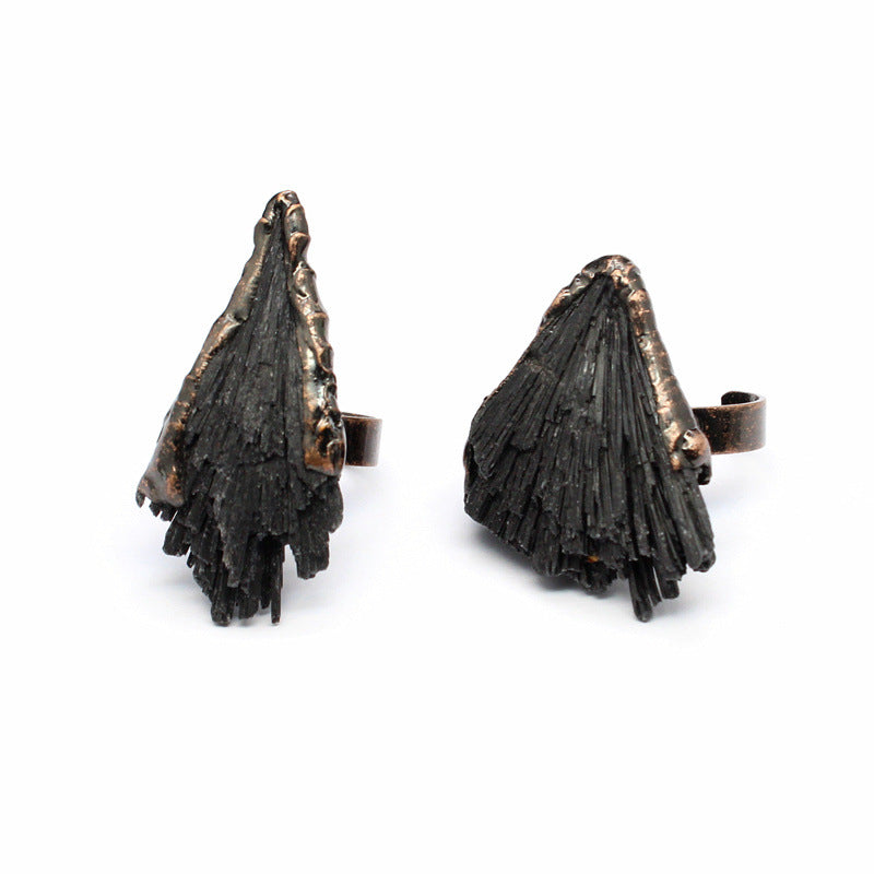 Distressed crystal ring, natural black tourmaline ring, irregular creative jewelry