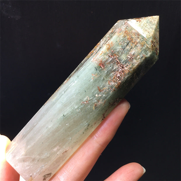 Natural green ghost crystal, colored ghost, hexagonal raw stone column, dark green multi-headed raw stone ore mark, home feng shui ornaments