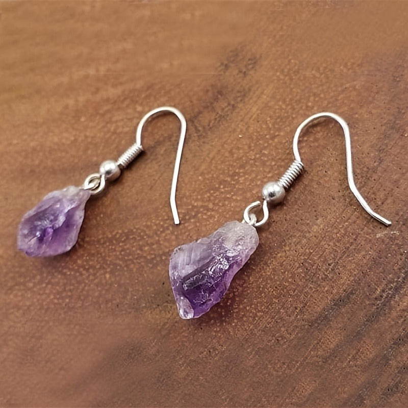 Natural amethyst rough stone earrings