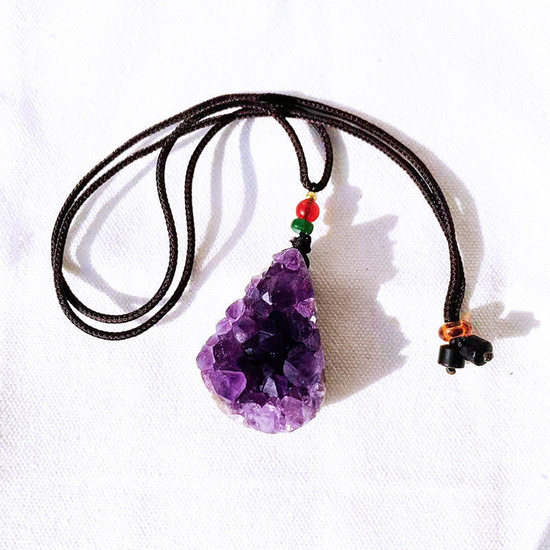 Natural amethyst cluster drop pendant, hand-woven with the shape, amethyst cluster necklace pendant