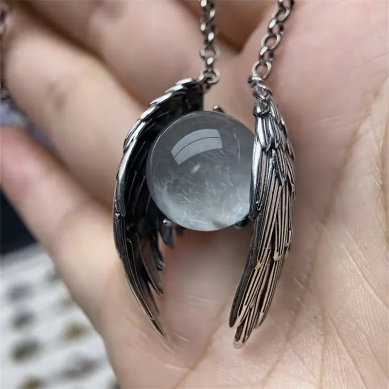 Ghost crystal pendant necklace, retro gothic style personality, angel wings crystal pendant
