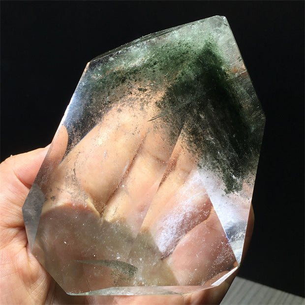 Natural green ghost crystal, colored ghost, hexagonal raw stone column, dark green multi-headed raw stone ore mark, home feng shui ornaments