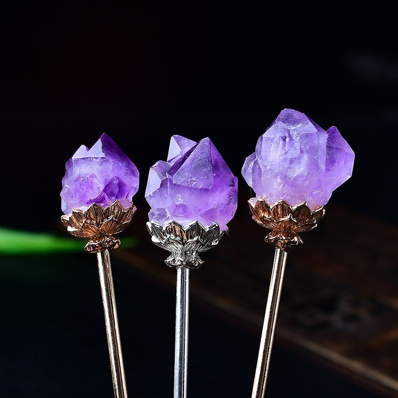 Madagascar natural amethyst hairpin, original stone hair ornaments