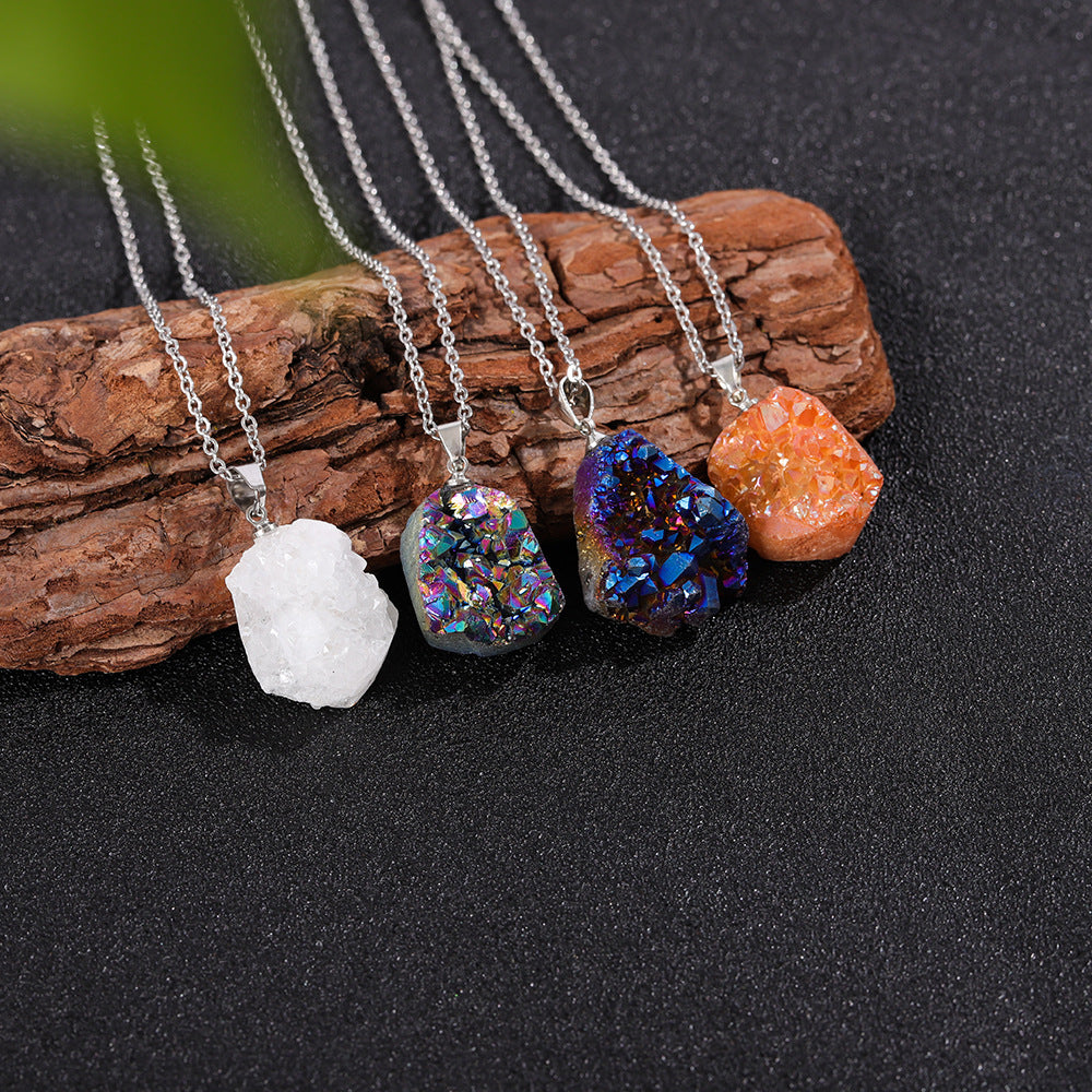 Natural irregular crystal pendant, raw stone necklace, DIY jewelry accessories, gravel pendant necklace