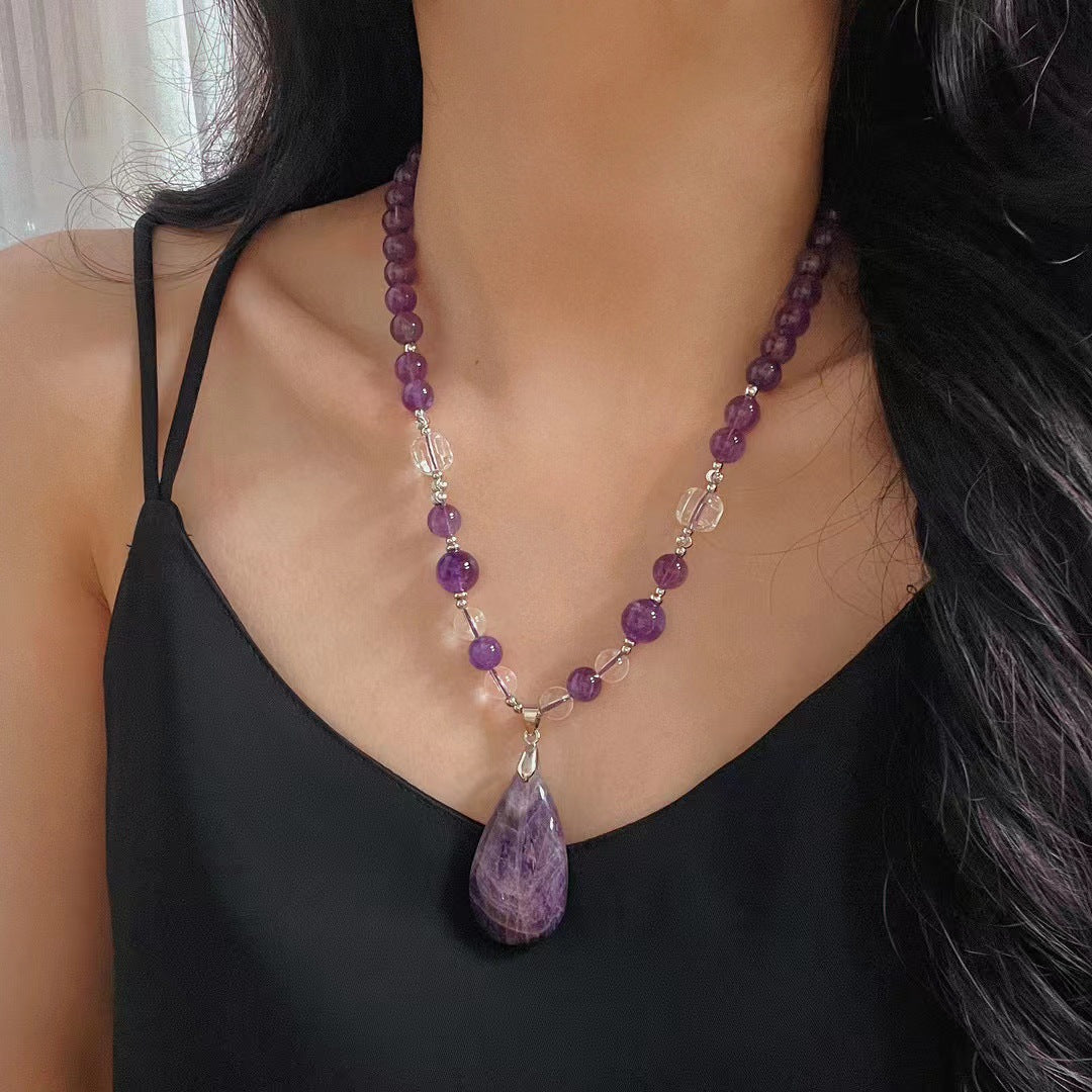 Natural amethyst pendant necklace, energy stone