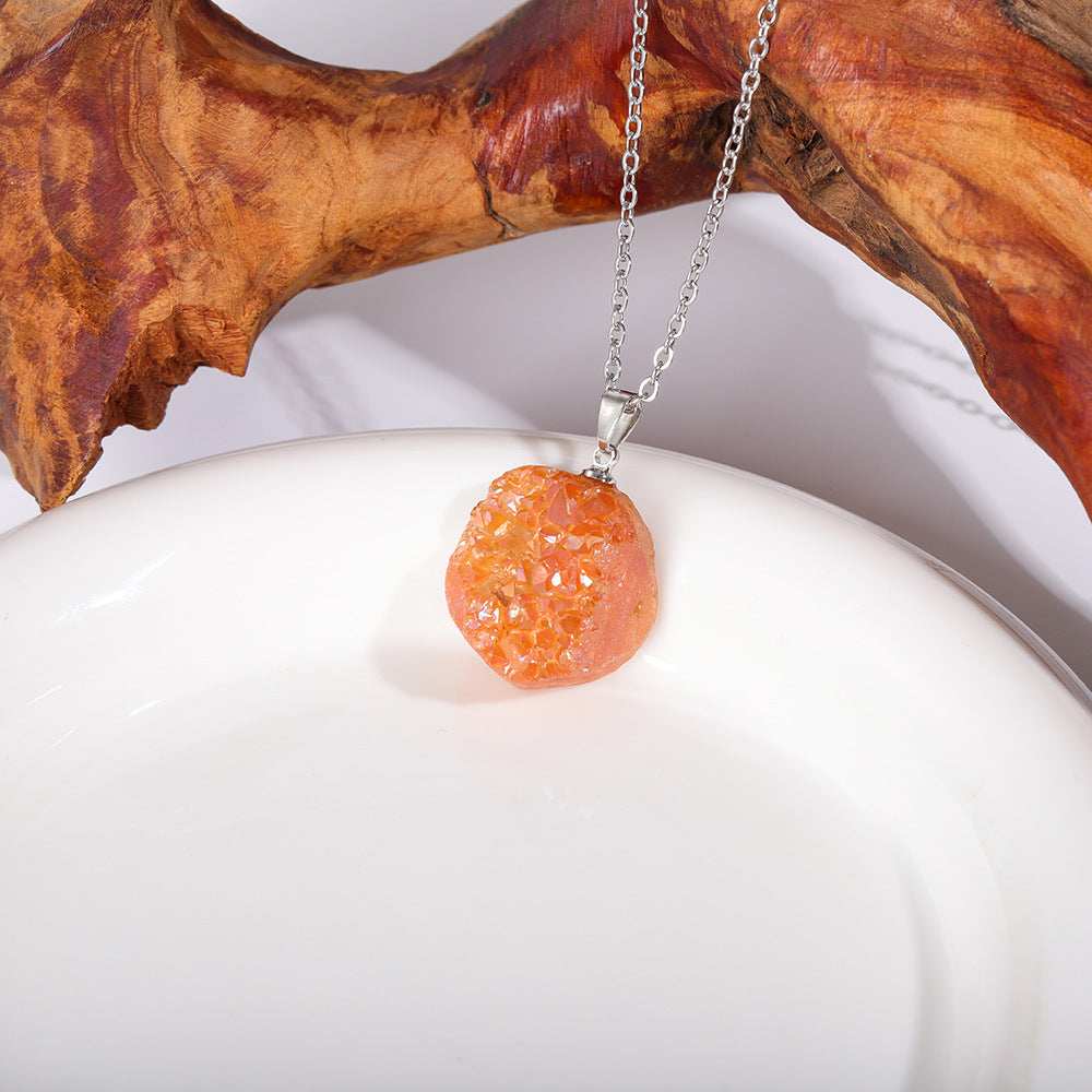 Natural irregular crystal pendant, raw stone necklace, DIY jewelry accessories, gravel pendant necklace