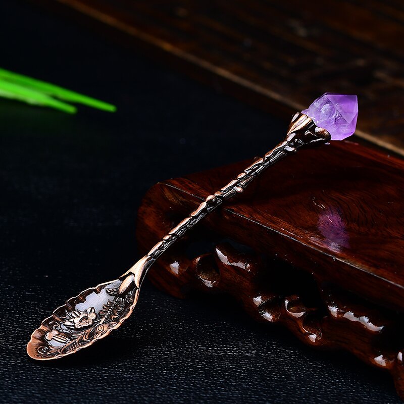 Uruguayan natural amethyst tooth flower spoon, creative carved long handle spoon