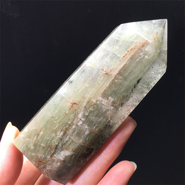 Natural green ghost crystal, colored ghost, hexagonal raw stone column, dark green multi-headed raw stone ore mark, home feng shui ornaments