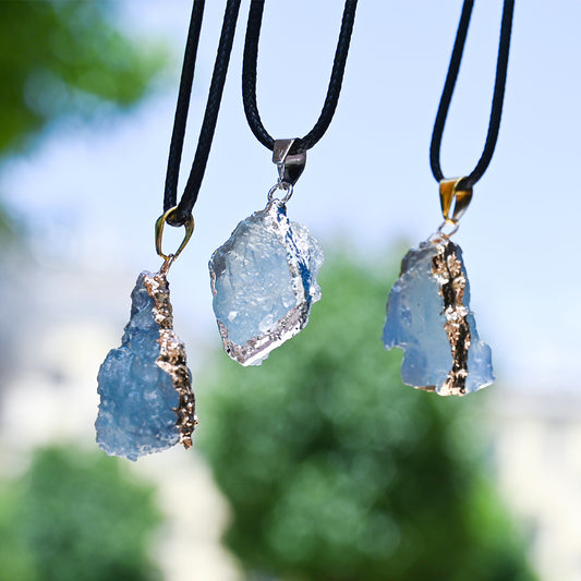 Natural Brazilian ice aquamarine crystal pendant, aquamarine crystal gilt/silver edge pendant necklace