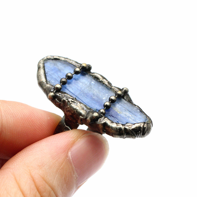 Distressed crystal ring, natural black tourmaline ring, irregular creative jewelry