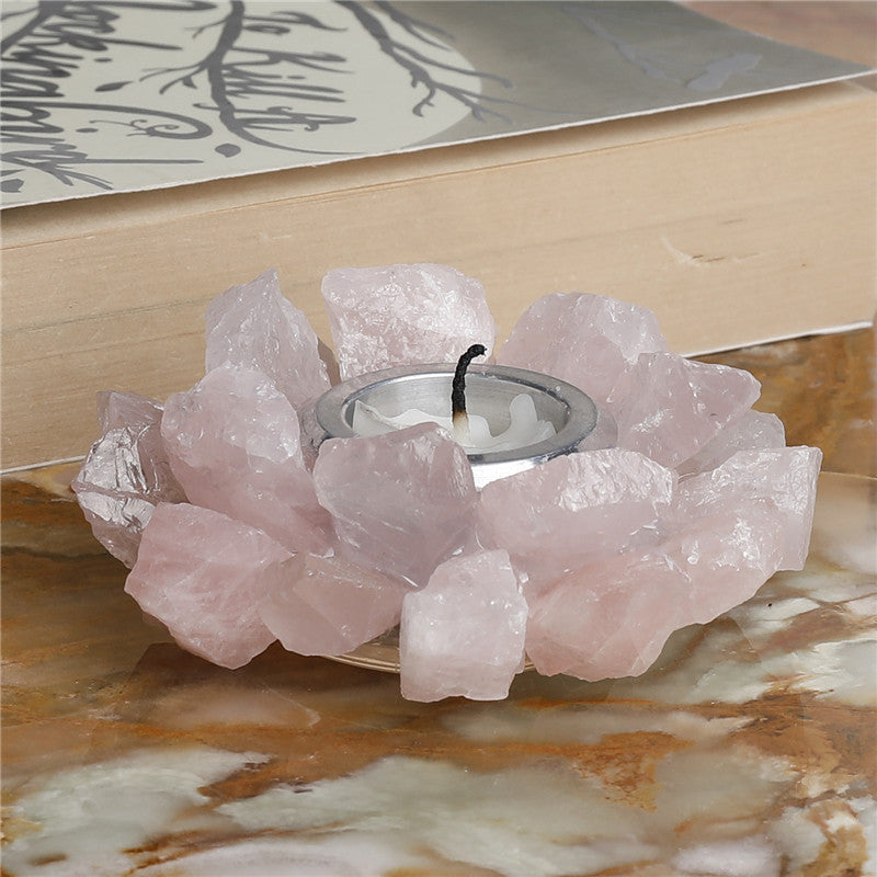Natural rose quartz raw stone candlestick, European wedding candlestick, home decoration ornaments