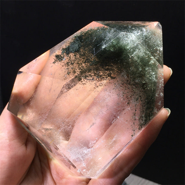 Natural green ghost crystal, colored ghost, hexagonal raw stone column, dark green multi-headed raw stone ore mark, home feng shui ornaments