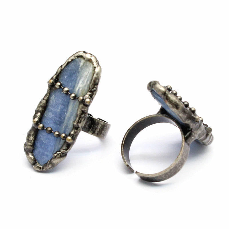 Distressed crystal ring, natural black tourmaline ring, irregular creative jewelry