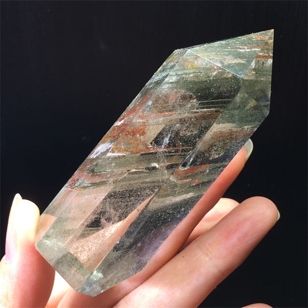 Natural green ghost crystal, colored ghost, hexagonal raw stone column, dark green multi-headed raw stone ore mark, home feng shui ornaments