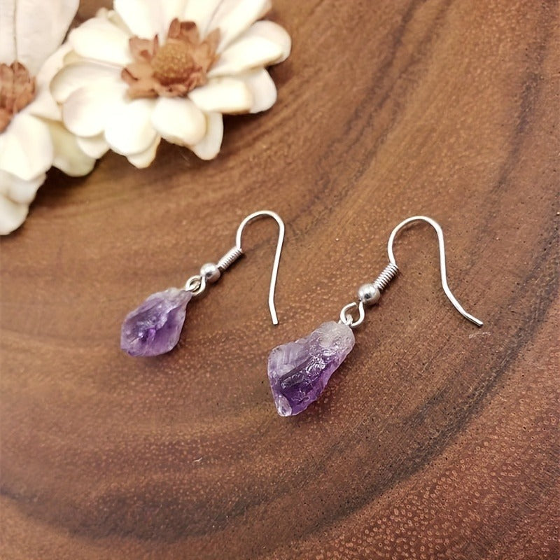 Natural amethyst rough stone earrings