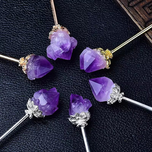 Madagascar natural amethyst hairpin, original stone hair ornaments