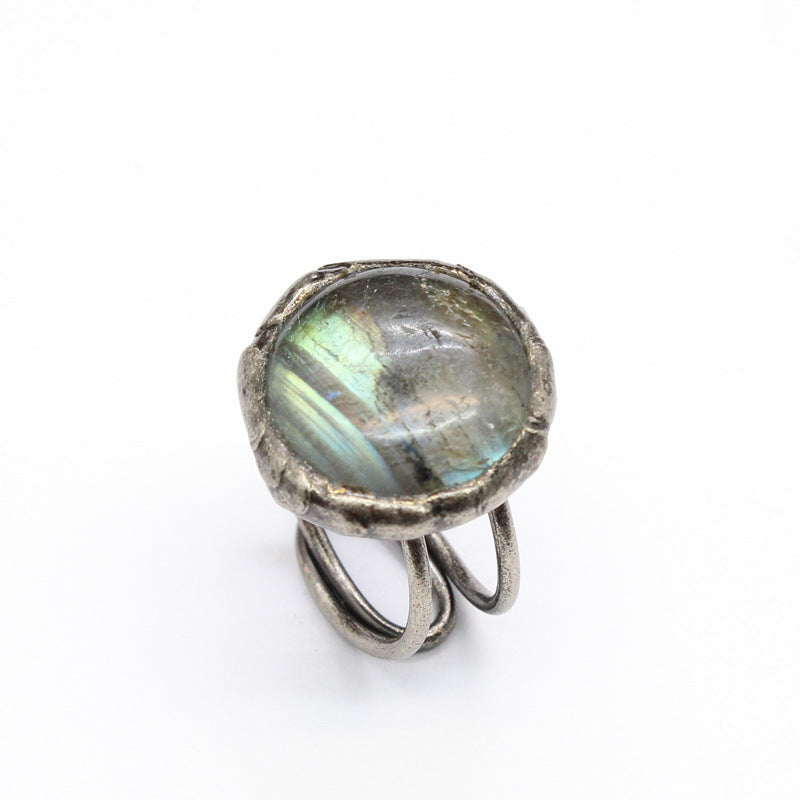 Distressed crystal ring, natural black tourmaline ring, irregular creative jewelry