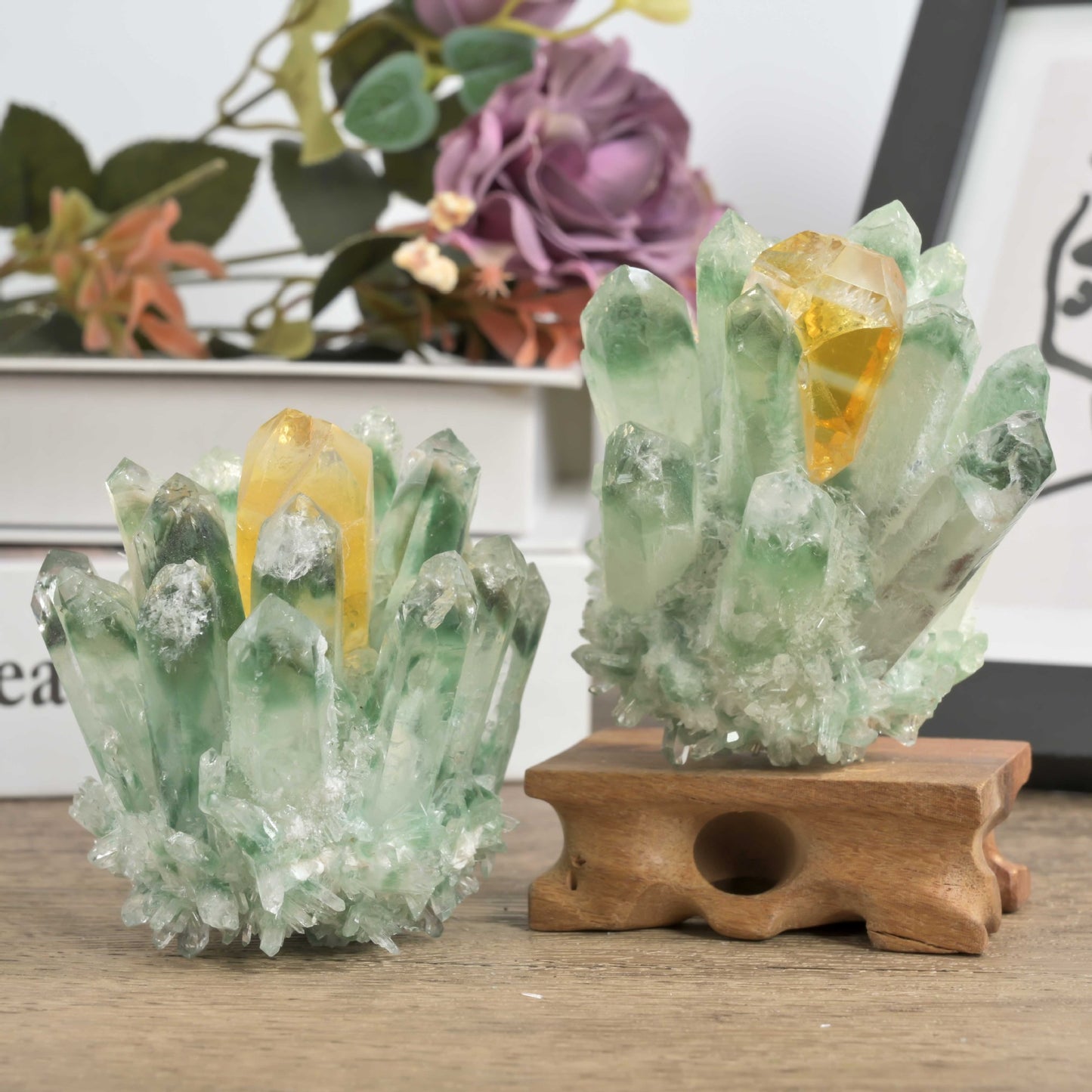 Two-color green ghost artificial crystal cluster, crystal raw stone home table ornaments