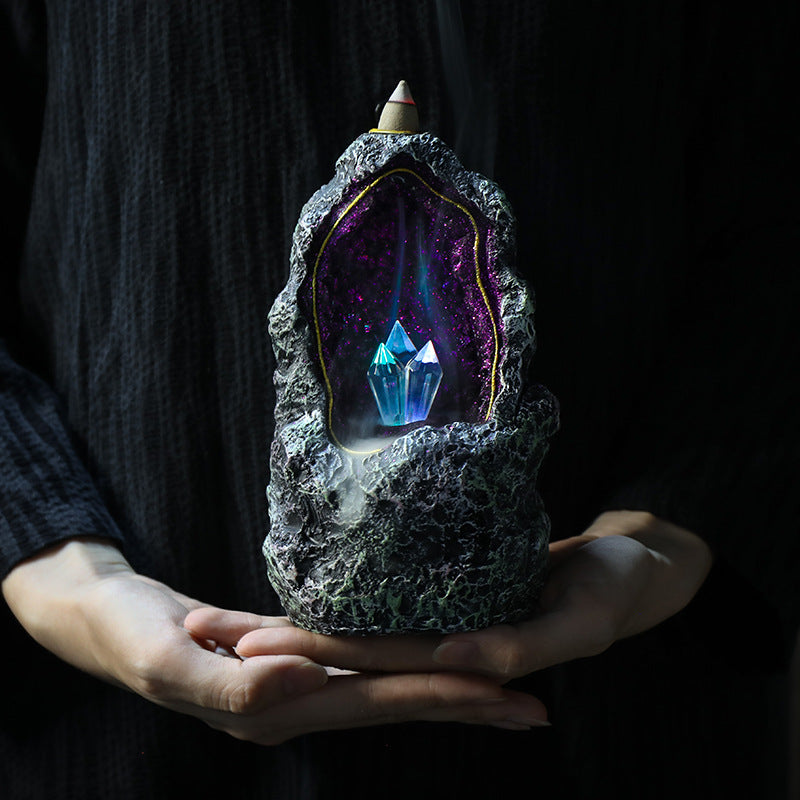 Creative resin backflow incense burner crystal cave LED night light, creative incense ornaments, incense backflow