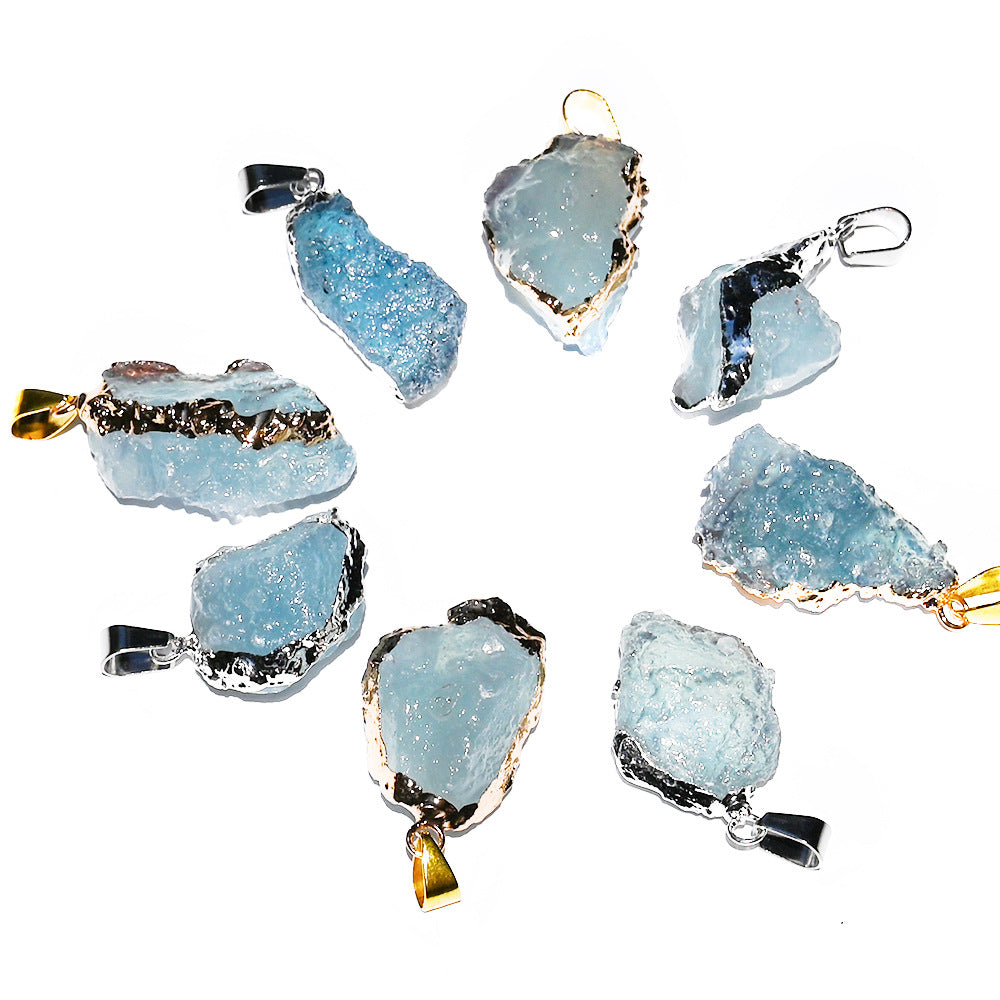Natural Brazilian ice aquamarine crystal pendant, aquamarine crystal gilt/silver edge pendant necklace