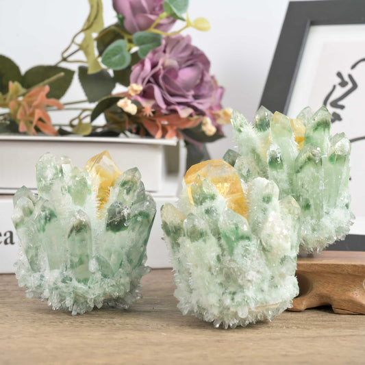 Two-color green ghost artificial crystal cluster, crystal raw stone home table ornaments
