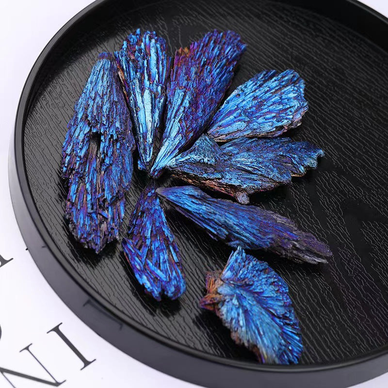 Natural peacock blue tourmaline, coated with colourful blue tourmaline peacock feathers rough stone, decorative mineral ornaments.