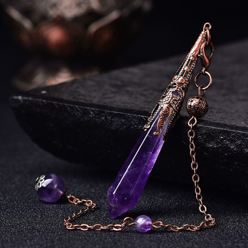 Natural amethyst pendant, single-point hexagonal column accessory, energy crystal ornament