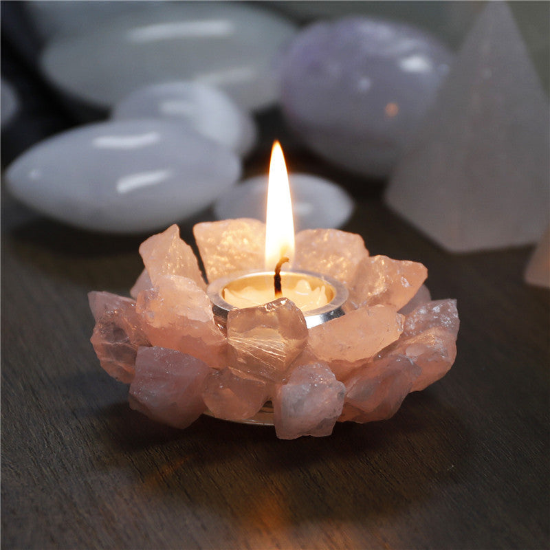Natural rose quartz raw stone candlestick, European wedding candlestick, home decoration ornaments