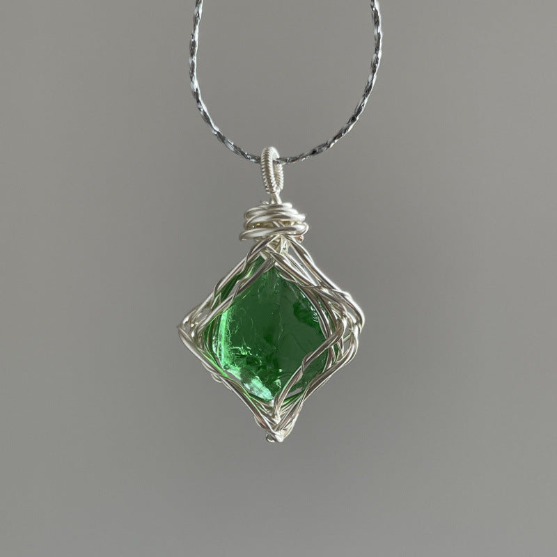 Natural crystal wire-wrap pendant necklace