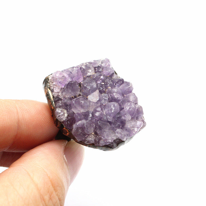 Distressed crystal ring, natural black tourmaline ring, irregular creative jewelry