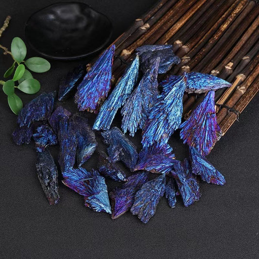Natural peacock blue tourmaline, coated with colourful blue tourmaline peacock feathers rough stone, decorative mineral ornaments.