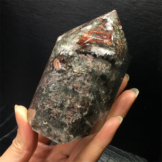 Natural green ghost crystal, colored ghost, hexagonal raw stone column, dark green multi-headed raw stone ore mark, home feng shui ornaments
