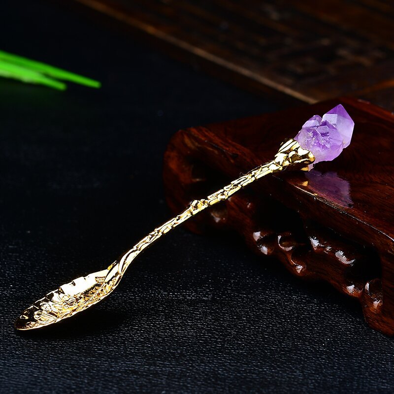 Uruguayan natural amethyst tooth flower spoon, creative carved long handle spoon